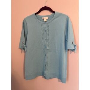 Christopher &‎ Banks Short Sleeve Top Size M Sky Blue Button Down Blouse Women's